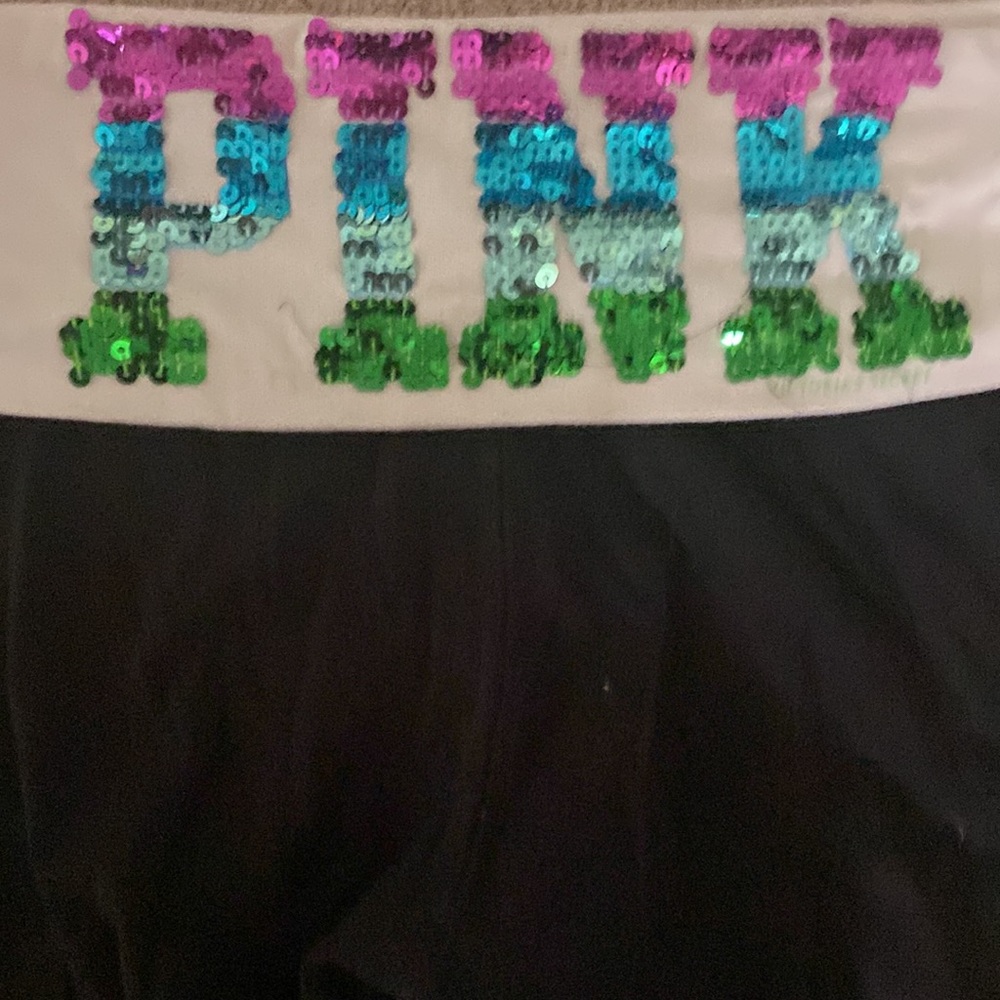 VS pink yoga capris size smallest colorful top bright color and sequins on back